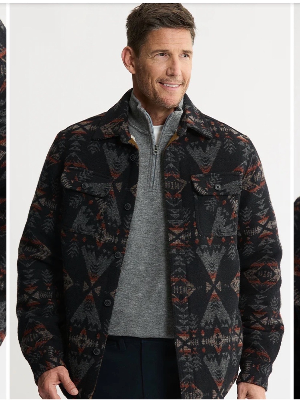 Men's Black Geo-Pattern Lightweight Shirt Jacket